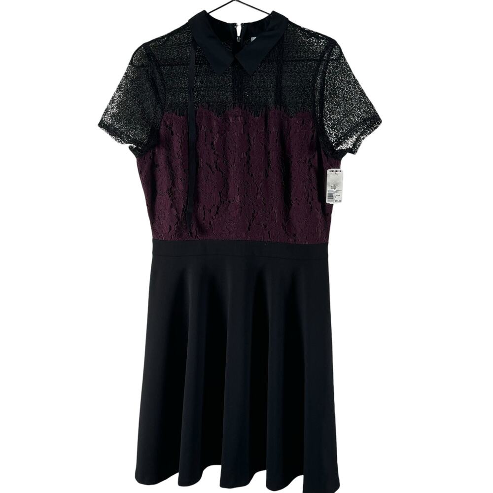 NEW Elle Womens Whimsigoth Lace Black Purple Dress Collared Short Sleeve Small